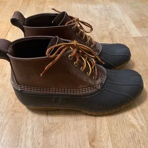 Men's Bean Boots, 6", size 11, brown leather top, darker brown boot.